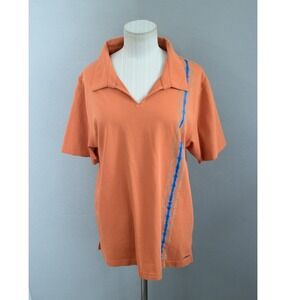 Patagonia Go-Fer Polo Shirt Medium Orange Graphic Stripe Mens Short Sleeve